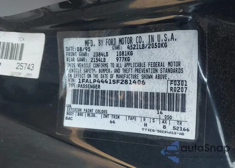 1995 Ford Mustang from USA, damaged, VIN 1FALP4441SF281406